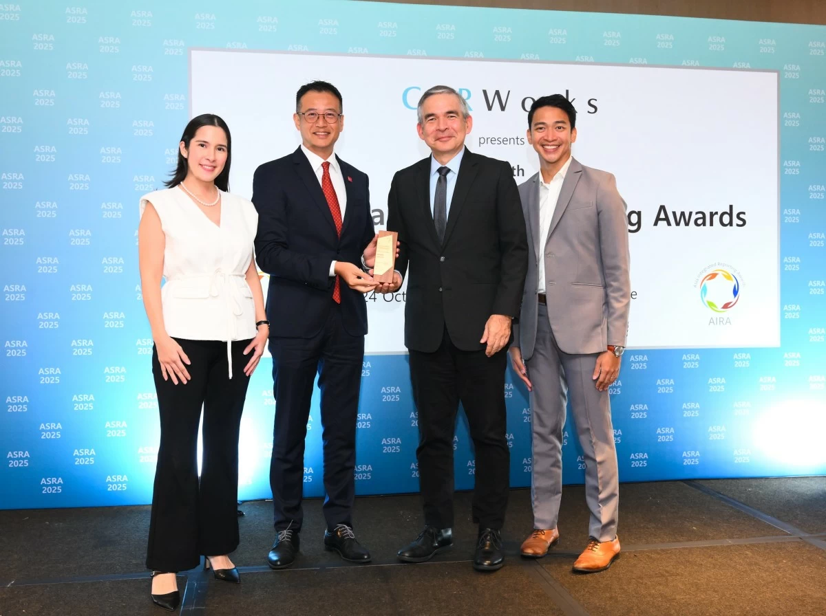 Excellence in Sustainability Reporting. The Jollibee Group received the Bronze award in the Community Impact Reporting category of the 11th Asia Sustainability Reporting Awards held at the Grand Hyatt Hotel in Singapore on October 24, 2025. Jollibee Group Global Chief Sustainability Officer Pepot Miñana (second from right) received the award on behalf of the Jollibee Group. He was joined by Jollibee Group Global Sustainability Assistant Vice President Elise Veloso (far left) and Jollibee Group Global Sustainability Senior Manager Josh Baquiran (far right).
