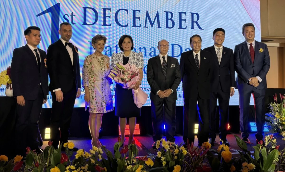 Gerald Nuñez, Trade and Development Officer of the Embassy of Romania; Petrica Badea, Consul of the Embassy of Romania; Raduta Dana Matache, Ambassador of Romania to the Philippines; Hon. Maria Andrelita S. Austria, Acting Undersecretary for International Economic Relations, Department of Foreign Affairs; Mohammed Rida El Fassi, Vice Dean of the Diplomatic Corps and Ambassador of Morocco; Sergio Ortiz-Luis Jr., Honorary Consul General of Romania in Pampanga; James Villareal, Honorary Consul of Romania in General Santos City and Grand Benedicto, Honorary Consul of Romania in Cebu