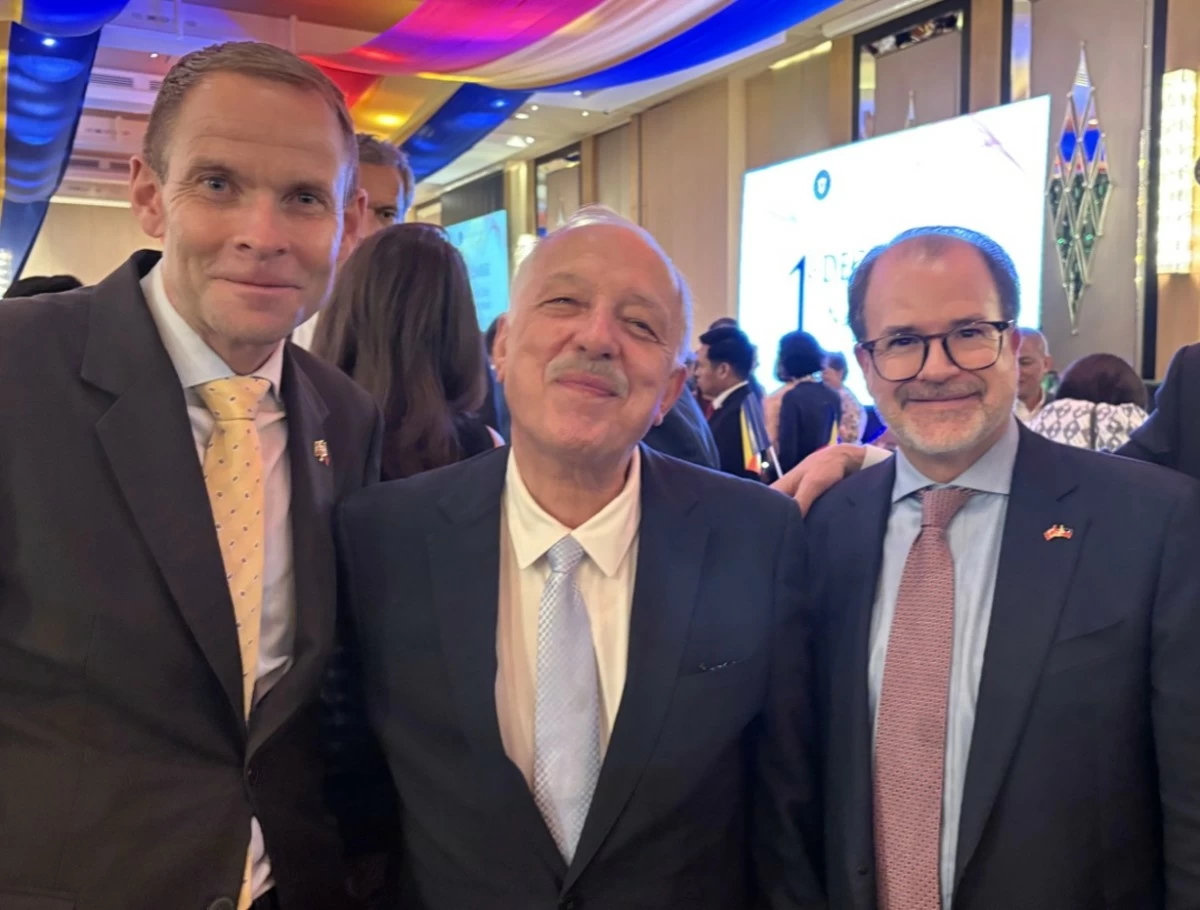 Ambassador Christian Halaas Lyster of the Embassy of Norway with Ambassador Gilberto Fonseca Guimarães de Moura of the Embassy of Brazil, and Ambassador David Bruce Hartman of the Embassy of Canada
