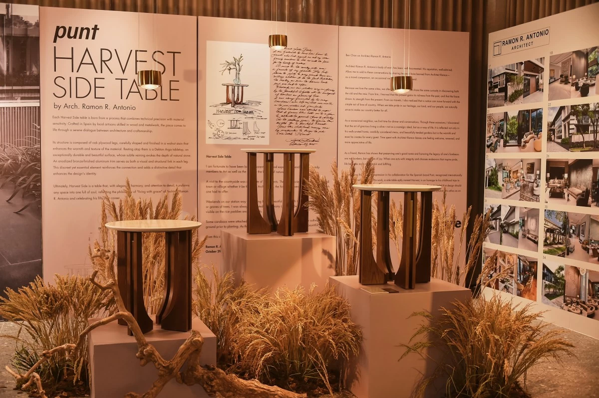 The Harvest Side Table at Studio Dimensione, inspired by Arch. Antonio’s childhood memory of the wooden plows that farmers attached to their water buffaloes to till the land.