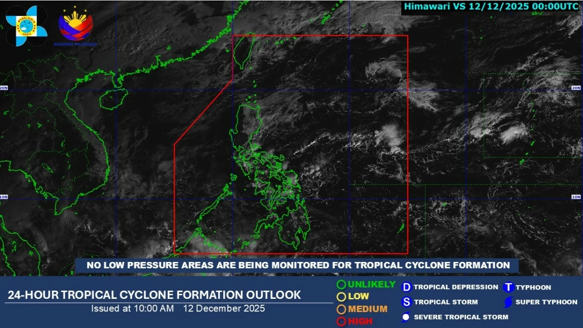 No LPA in sight, but the shear line and northeast monsoon will bring rains and thunderstorms across Luzon and Visayas. (PAGASA)