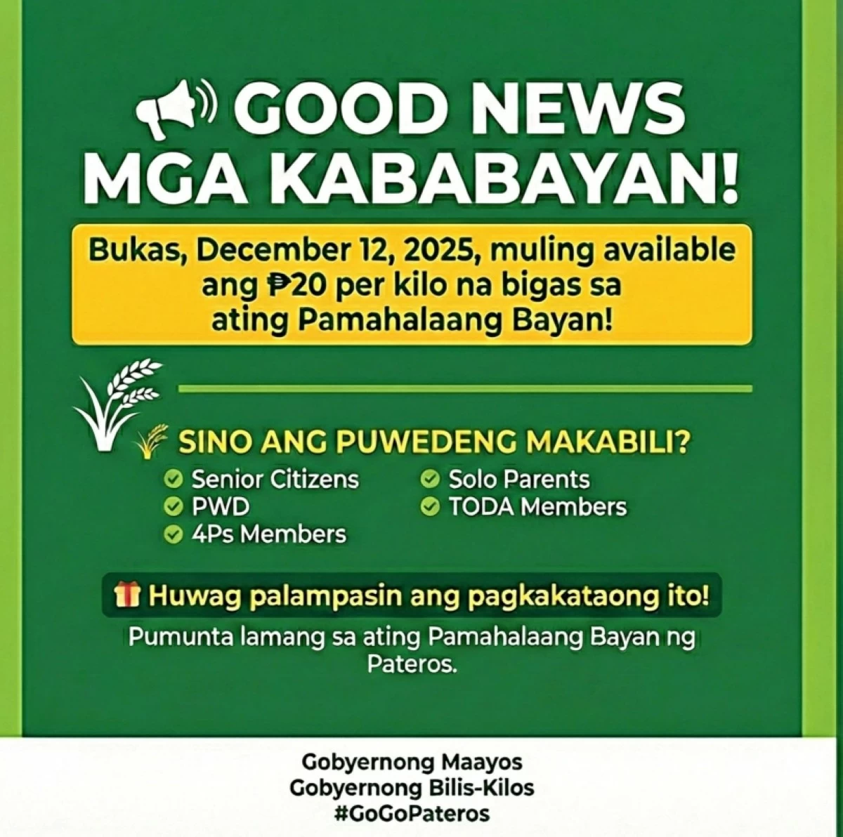 The announcement by the Pateros municipal government (Photo from the Pateros municipal government) 