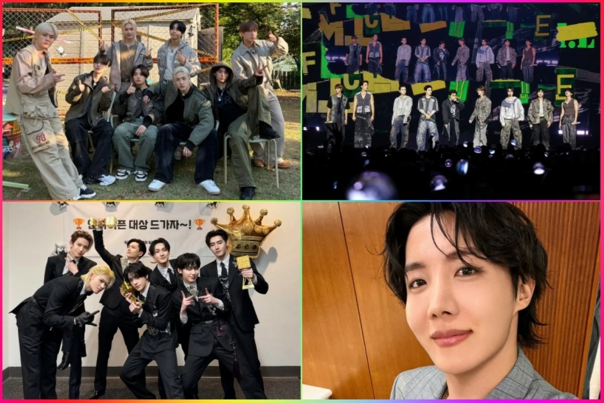 (Clockwise from top left) Stray Kids, Seventeen, BTS' J-Hope and ENHYPEN (X, Pledis Entertainment) 