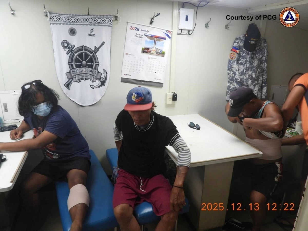 Three Filipino fishermen sustain injuries when Chinese vessels allegedly fired water cannon against their group near Escoda Shoal in the West Philippine Sea on Dec. 12, 2025. Philippine Coast Guard (PCG) personnel came to their rescue and reached the area on Dec. 12 despite also being harassed by Chinese vessels. (Courtesy of PCG)
