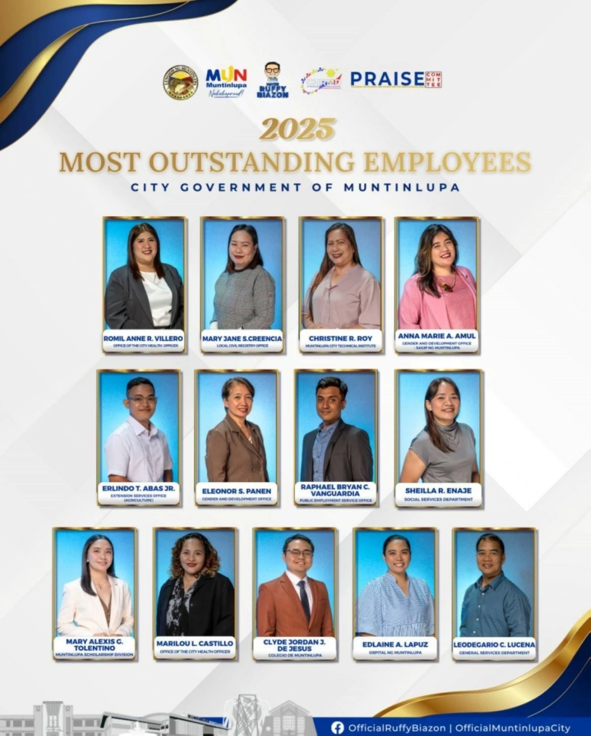 The Muntinlupa City government's most outstanding employees of 2025 (Photo from Muntinlupa PIO)