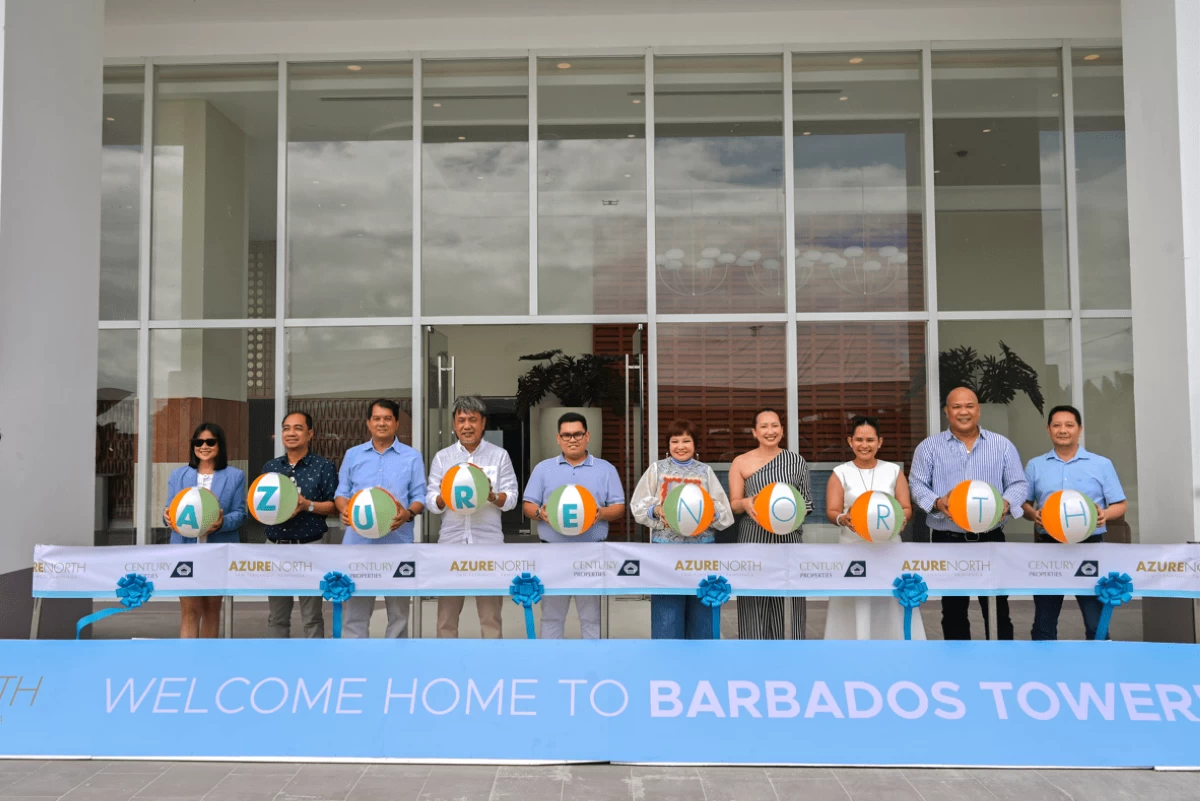 Azure North welcomes home the first batch of Barbados owners at the tower’s ribbon cutting ceremony. 

​Yolly David-Aguila, executive vice pPresident, House of David; Francisco Lapuz, general manager, House of David; ​Arch. Bernard Artates,design and innovations group head, Century Properties Group; Engr. Lauro Reyes, technical operations group head, Century Properties Group; CJ Cariño, project development head, Century Properties Group; Chat Fores, founder, Chat Fores Design Studio; Jules Cruz, VP and corporate communications and marketing group head, Century Properties Group; Jennifer Dela Cruz, SVP sales operations management, Century Properties Group; Joseph Terrado, VP for sales, Century Properties Group; and Troy Parungao, sales head, Century Properties Group
