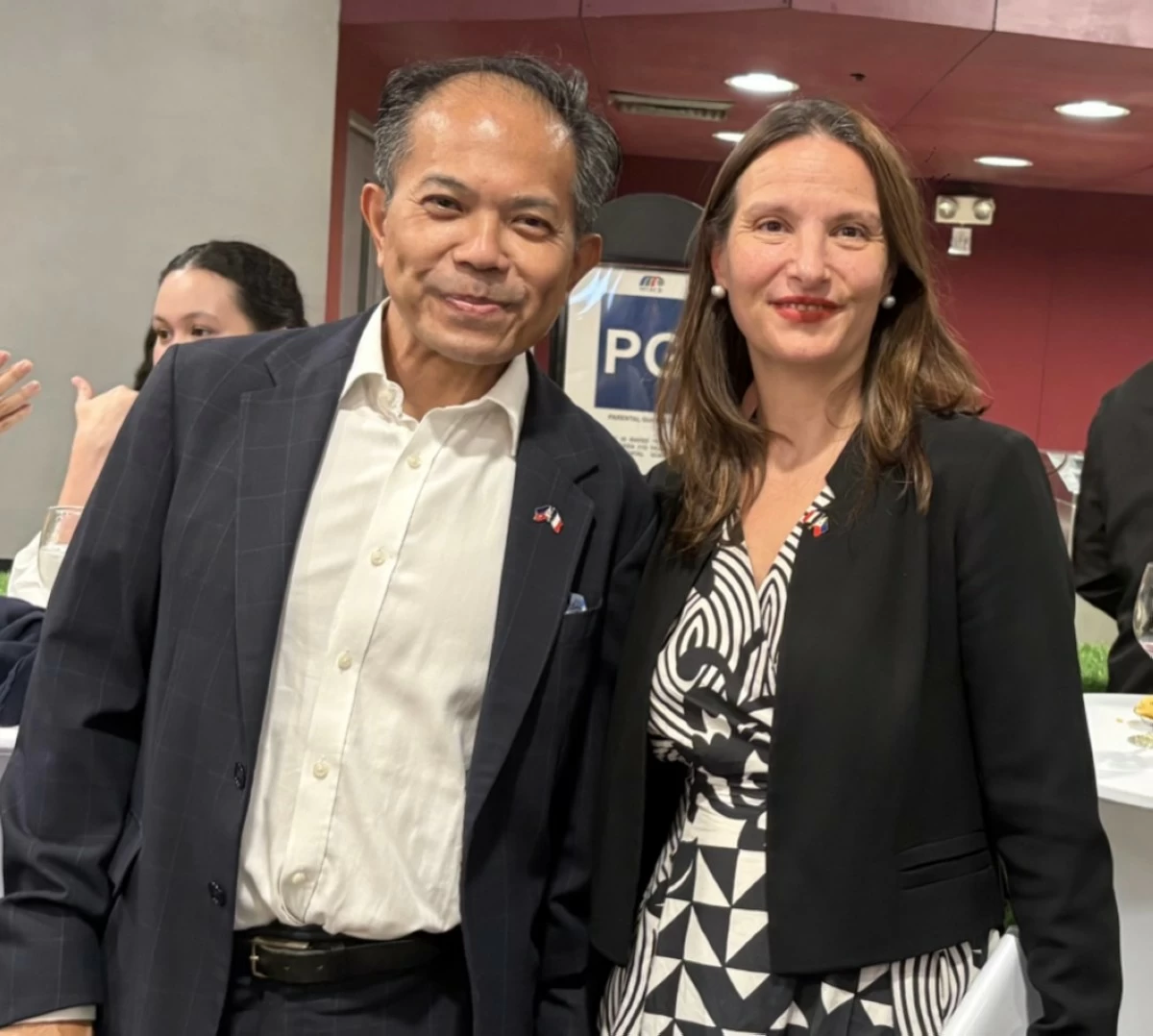 French Embassy’s Cultural and Audiovisual Attaché Martin Macalintal with Ambassador Marie Fontanel-Lassalle