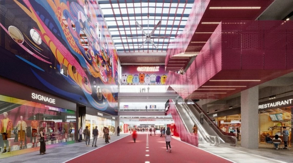 The development will include creative spaces, gaming areas, and a food hall designed with a modern, curated approach. (Artist's rendition)