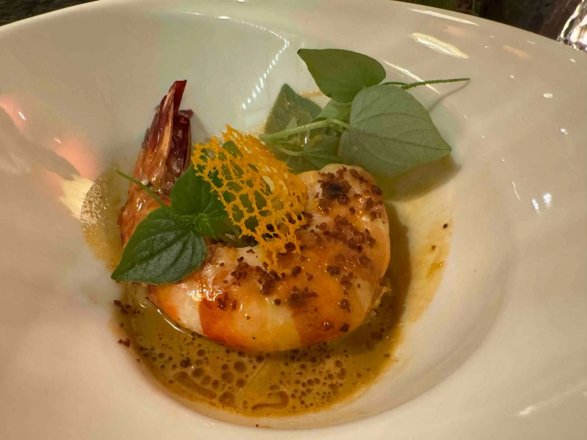 SEA NOTE Prawn halabos with pancit buko at Tiya’s House, where briny sweetness and gentle heat highlight the menu’s coastal roots.