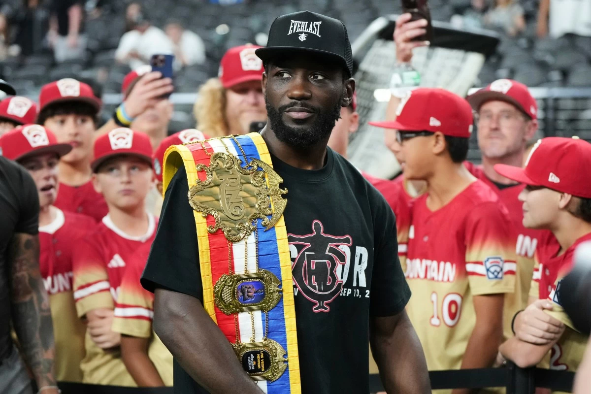 FILE - Boxer Terence Crawford attends the NFL football game between the Las Vegas Raiders and the Los Angeles Chargers, Monday, Sept. 15, 2025, in Las Vegas. (AP Photo/Rick Scuteri, File)