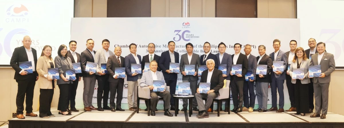 CAMPI BOOK LAUNCHING — CAMPI Chairman Emeritus Hon. Jose Chaves Alvarez (seated, left), former CAMPI President Vicente Mills Jr. (seated, right), and current CAMPI President Rommel Gutierrez (standing 10th from left) with CAMPI Board of Trustees and members of the executive committee, at the book launching.