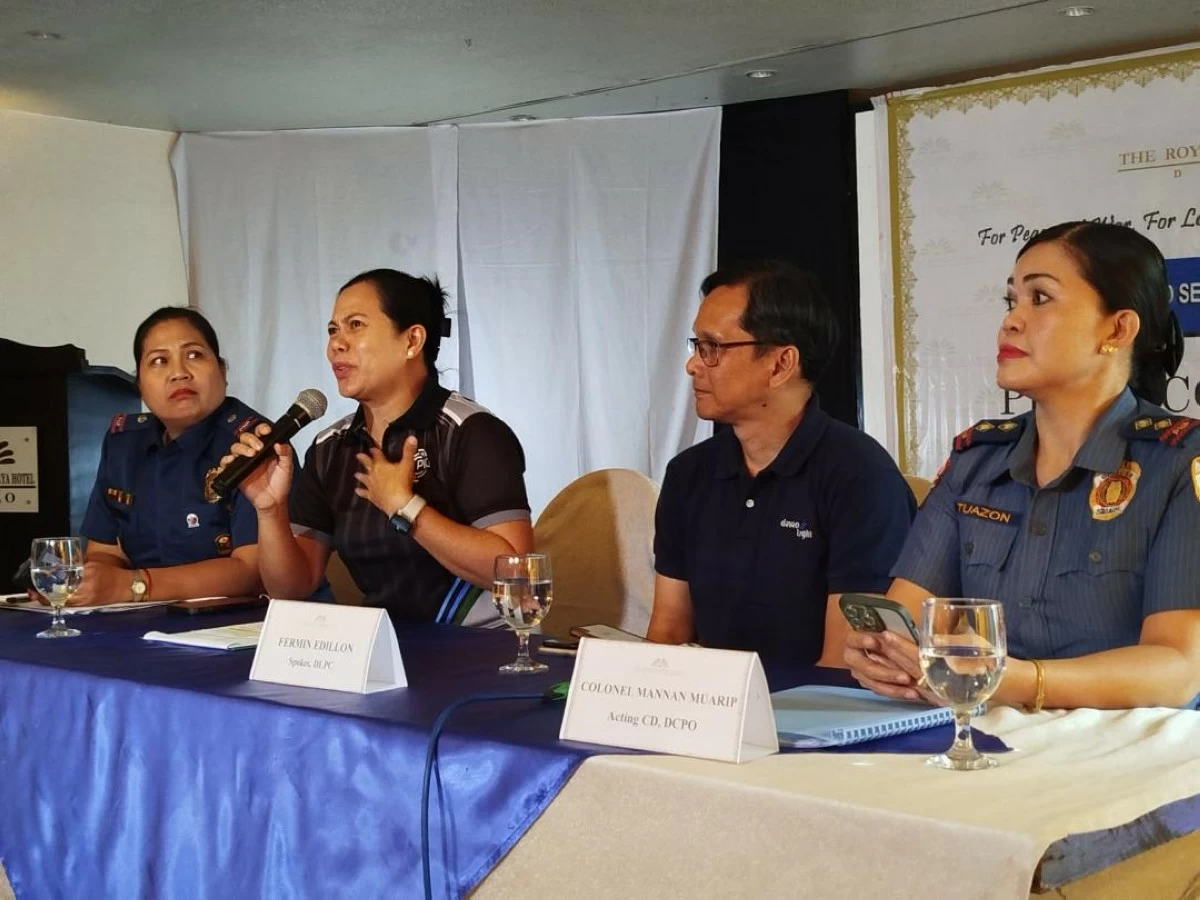 EASTERN Mindanao Command spokesperson Lt. Col. Salvacion Evangelista, PRO-11 spokesperson Police Major Catherine dela Rey, and Davao City police spokesperson Police Capt. Hazel Tuazon answer questions regarding the Bondi Beach suspects during the Davao Peace and Security press briefing at The Royal Mandaya Hotel in Davao City on Wednesday morning, Dec. 17, 2025. (Photo via Ivy Tejano)