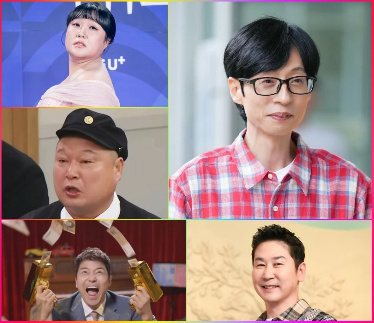 (Clockwise from top right) Yoo Jae-suk, Shin Dong-yup, Jun Hyun-moo, Kang Ho-dong and Lee Soo-ji (Instagram, Facebook, screenshot from 