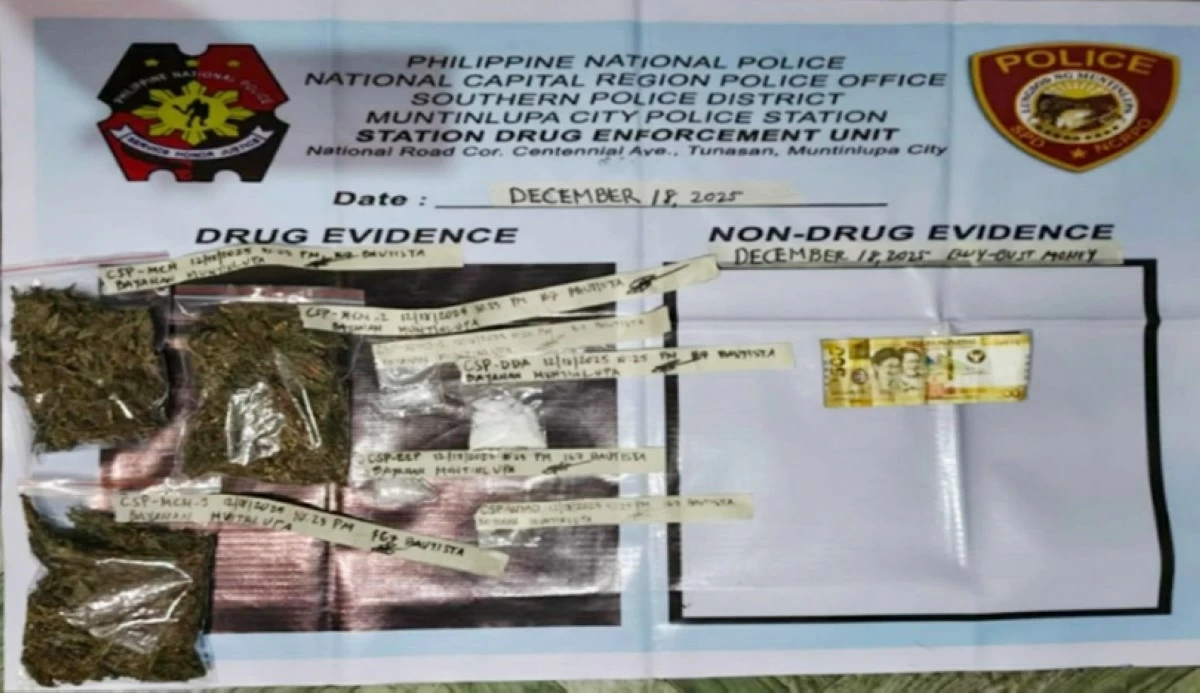 The shabu and marijuana seized by the Muntinlupa police in Barangay Bayanan on Dec. 18 (Photo from Muntinlupa police / SPD)
