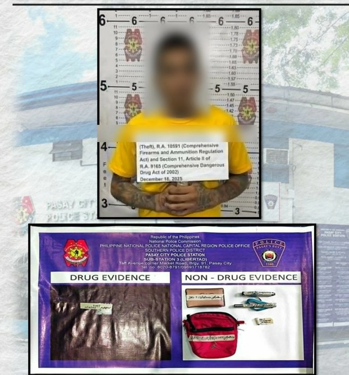 The arrested suspect in the LRT pickpocketing incident that went viral. (Photo from Pasay City Police)