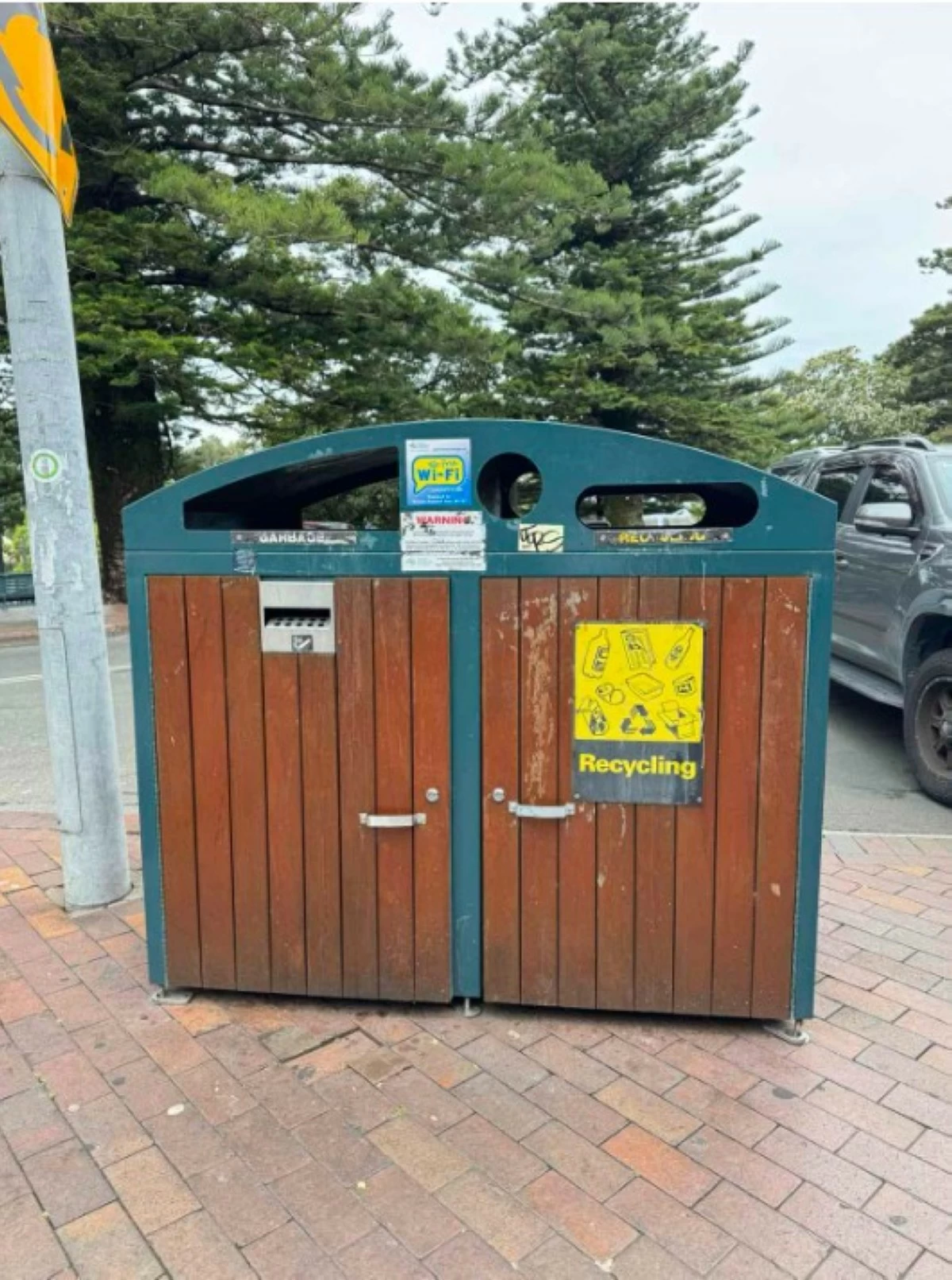 Interesting system: The red bin for rubbish is intentionally the smallest. It’s a simple reminder to reduce waste as much as possible. If you get a sticker from the council for improper sorting, you’ll be fined — automatically deducted from your account. Trash bins are also visible on nearly every corner.