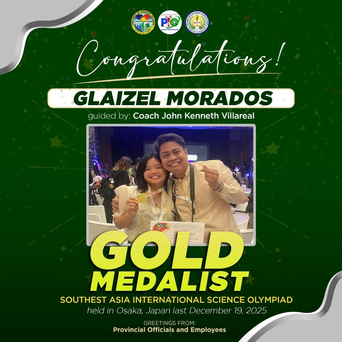 Dinagat student bags gold at Science Olympiad in Japan