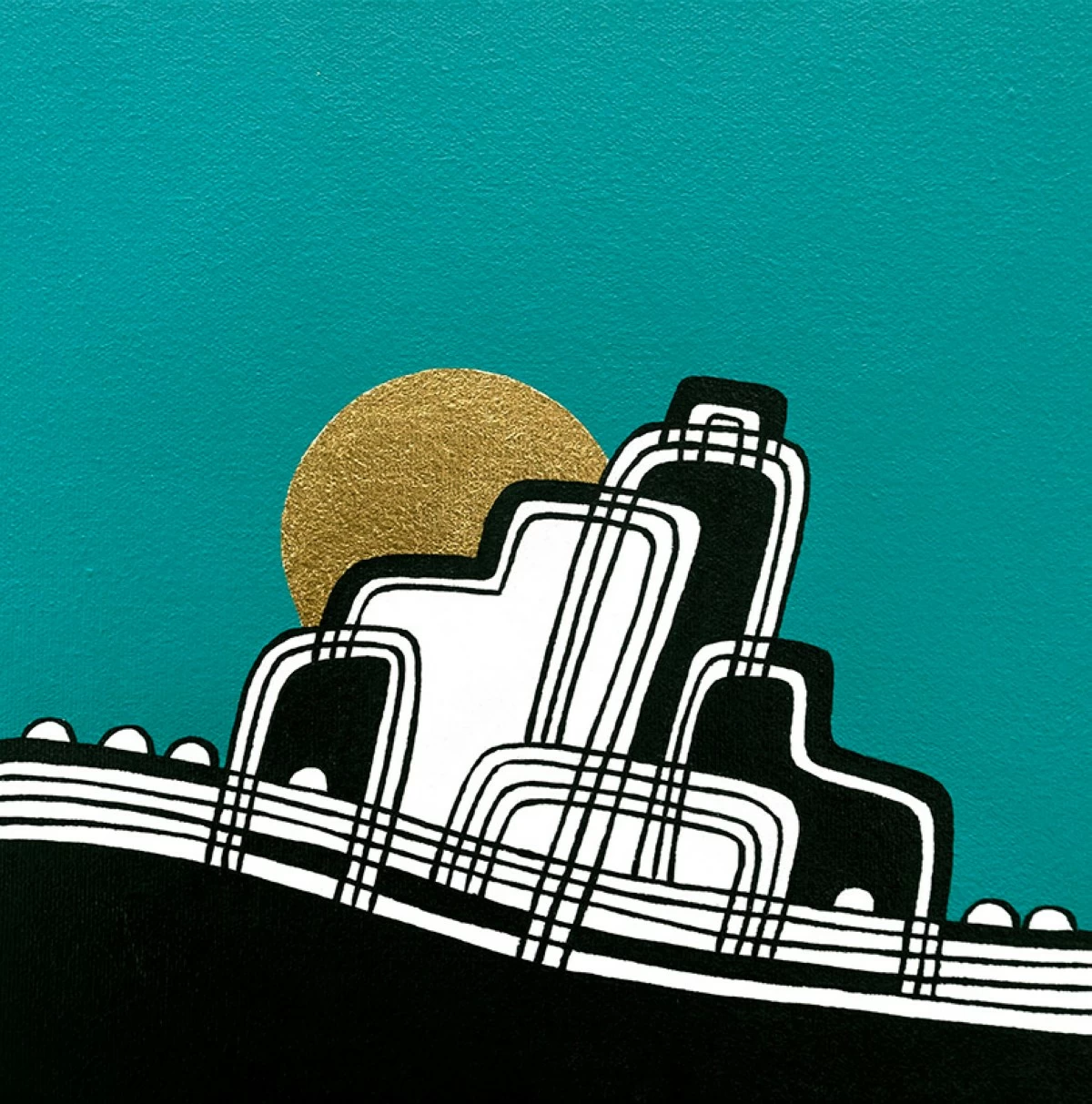 'BENEATH THE GOLDEN SUN' 12x12 inches, acrylic and goldleaf on canvas, 2025