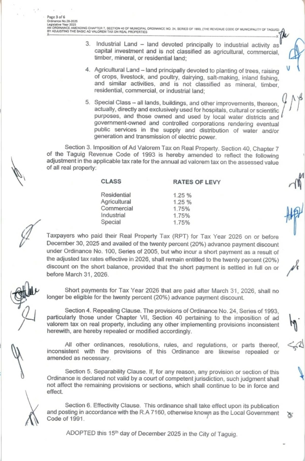 The  Taguig Ordinance No. 28 approved on Dec. 15, 2025 (Photo from the Taguig City government) 
