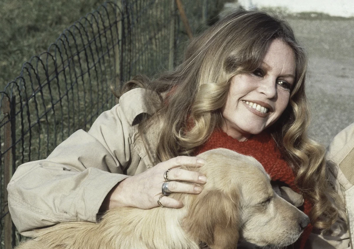 Brigitte Bardot with a dog in Paris on Feb. 10, 1982. (AP/Duclos, file)