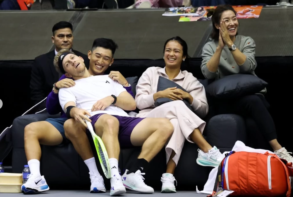 Alex Eala, third from left, with Li Na, right, during the MGM Macau Tennis Masters. (MGM Macau Tennis Masters Instagram)