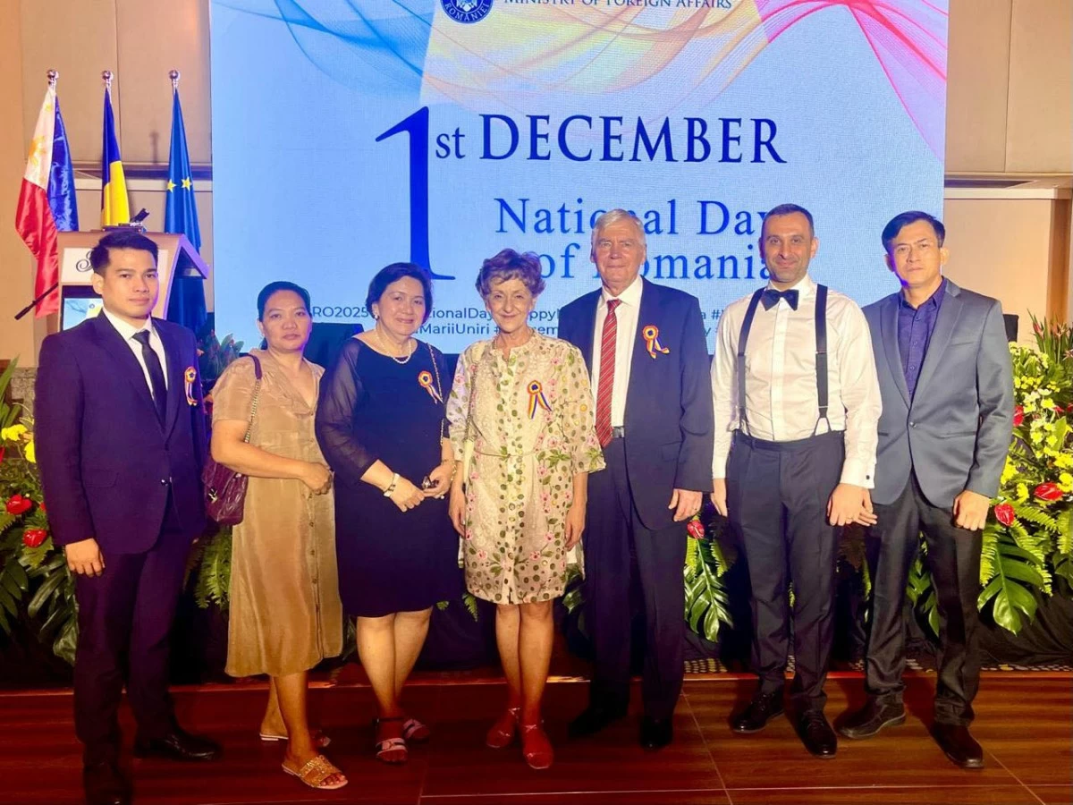 Gerald Nunez, trade and development counselor; Julierose Meneses; Răduța Dana Matache, ambassador of Romania; Constantin Matache; Petrică Badea, consul; and Anthony Sitchon.