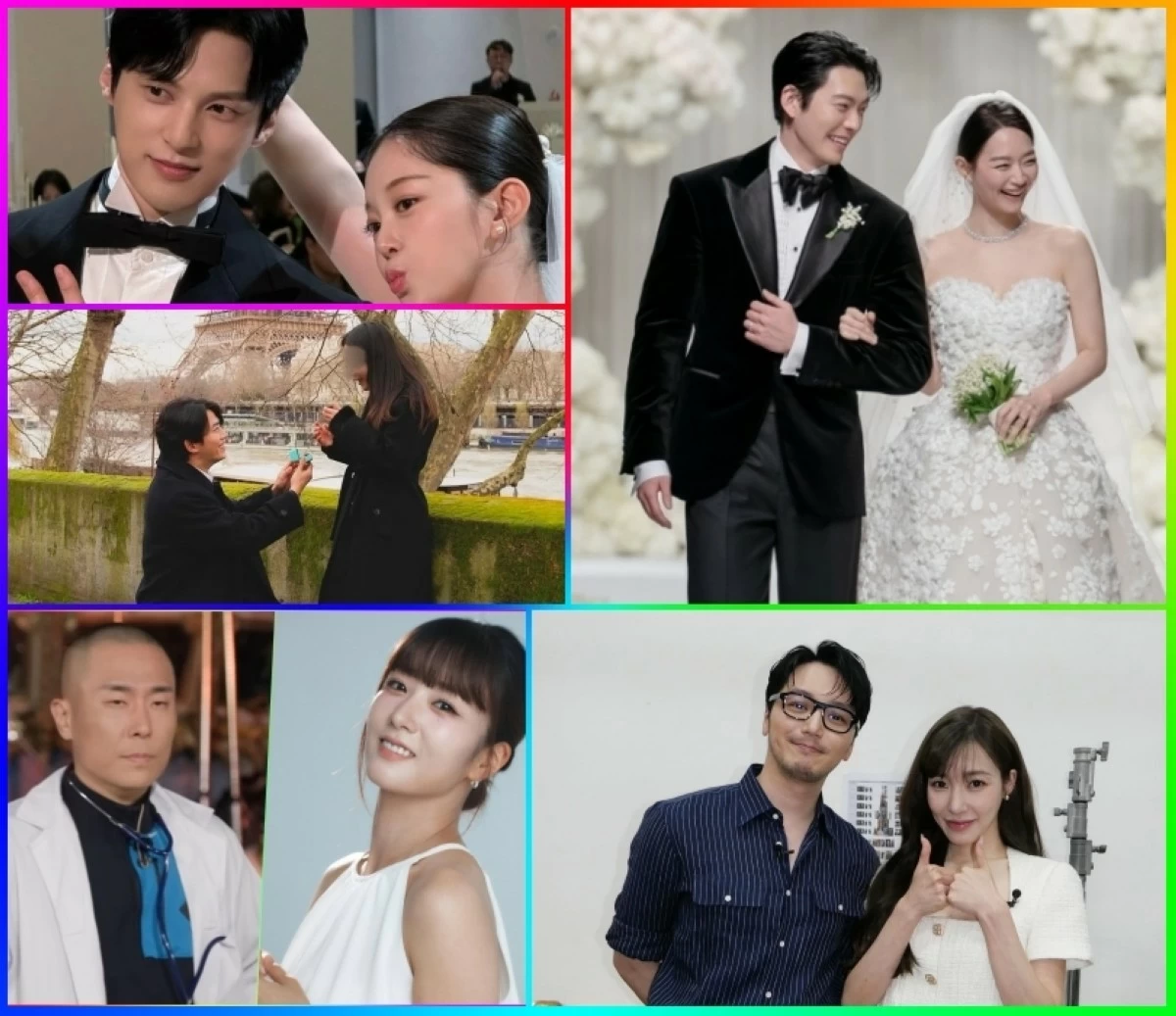 (Clockwise from top left) Actors Yoon Sun-woo and Kim Ga-eun, couple Kim Woo-bin and Shin Min-a,  Tiffany Young and actor Byun Yo-han, Bomi and Rado, and Taecyeon and his girlfriend (Instagram)