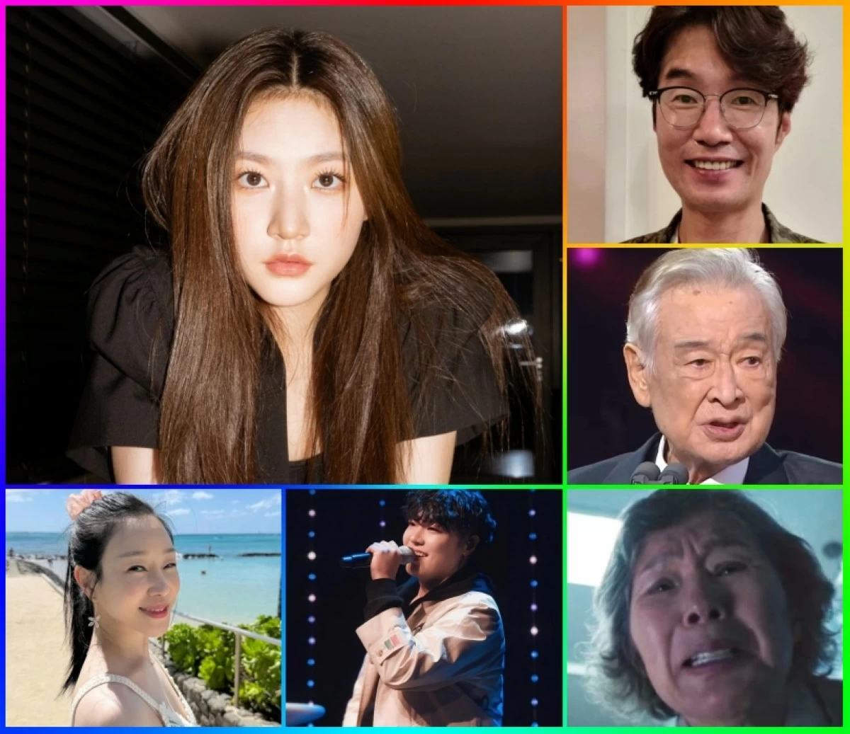 (Clockwise from top left) Kim Sae-ron, Song Young-kyu, Lee Soon-jae, Lee Joo-shil, Wheesung and Lee Seo-yi (Instagram, screenshot from KBS video on YouTube)