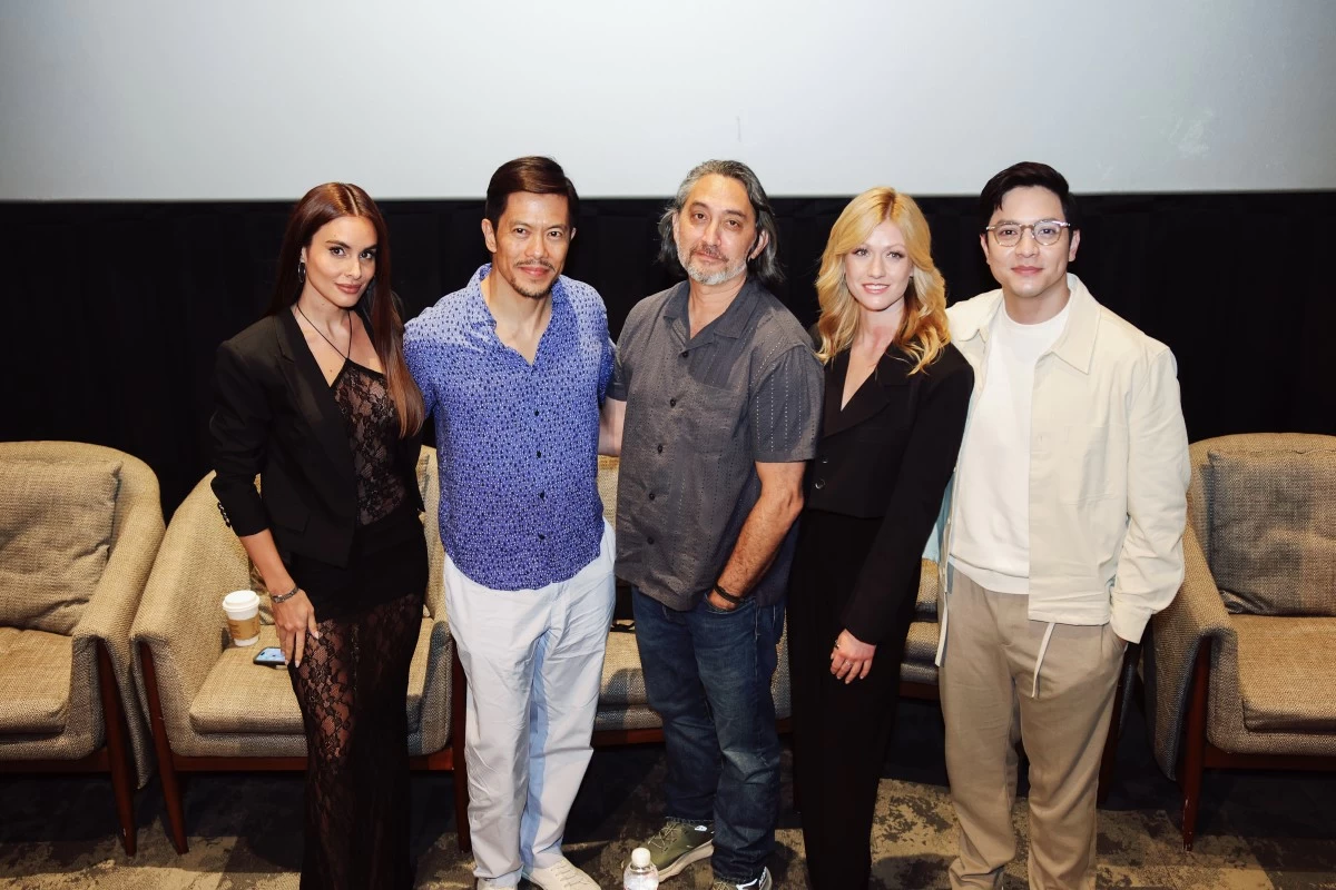 From left: Max Collins, Byron Mann, director Keoni Waxman, Katherine McNamara, and Alden Richards.