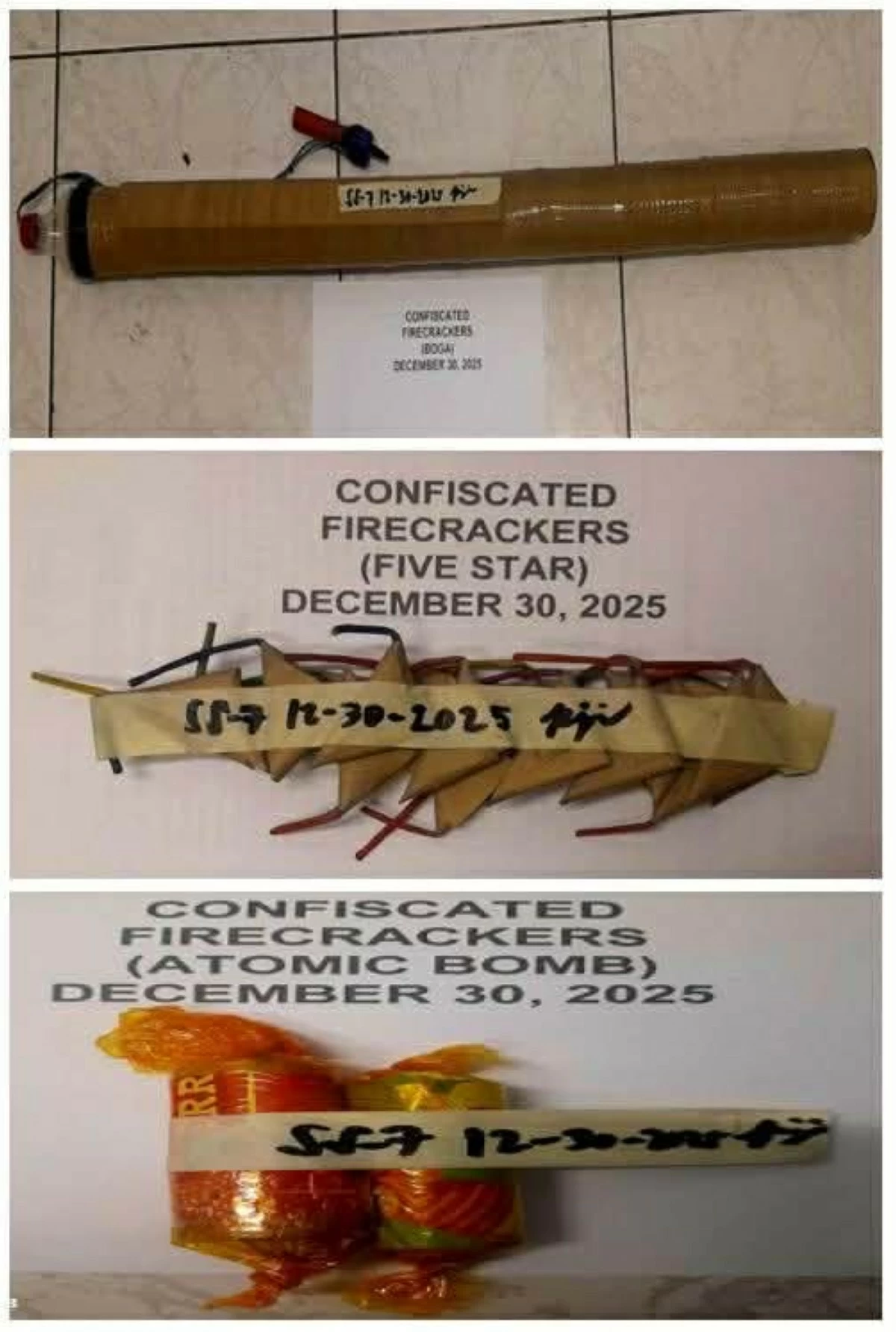 Some of the confiscated prohibited firecrackers in Malabon City. (Photoso from Malabon PIO)