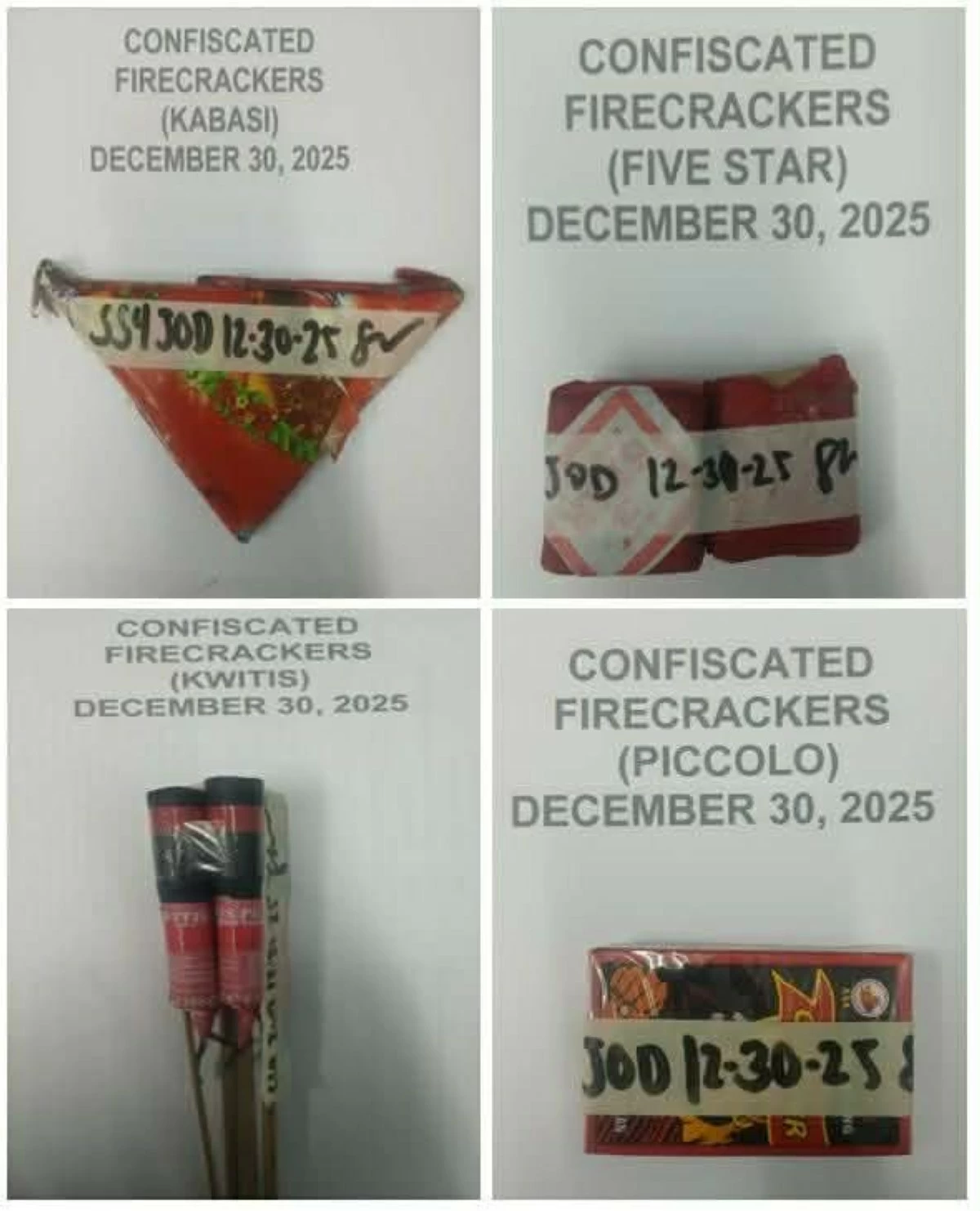 Some of the confiscated prohibited firecrackers in Malabon City. (Photoso from Malabon PIO)