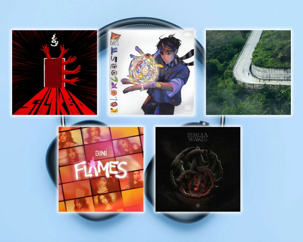 First row, from left: Silakbo by Cup of Joe; Kolorcoaster, Maki; and RARARA, Dilaw. Second row, from left: Flames by BINI; and Simula at Wakas, SB19.