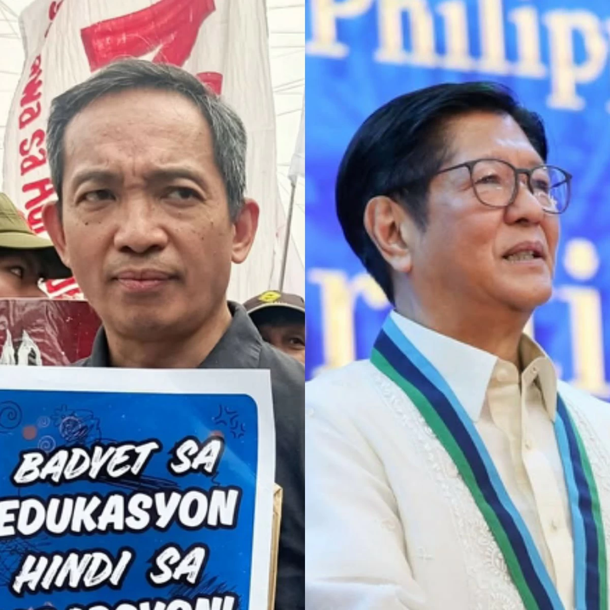 ACT Teachers Party-list Rep. Antonio Tinio (left), President Ferdinand "Bongbong" Marcos Jr. (Facebook)