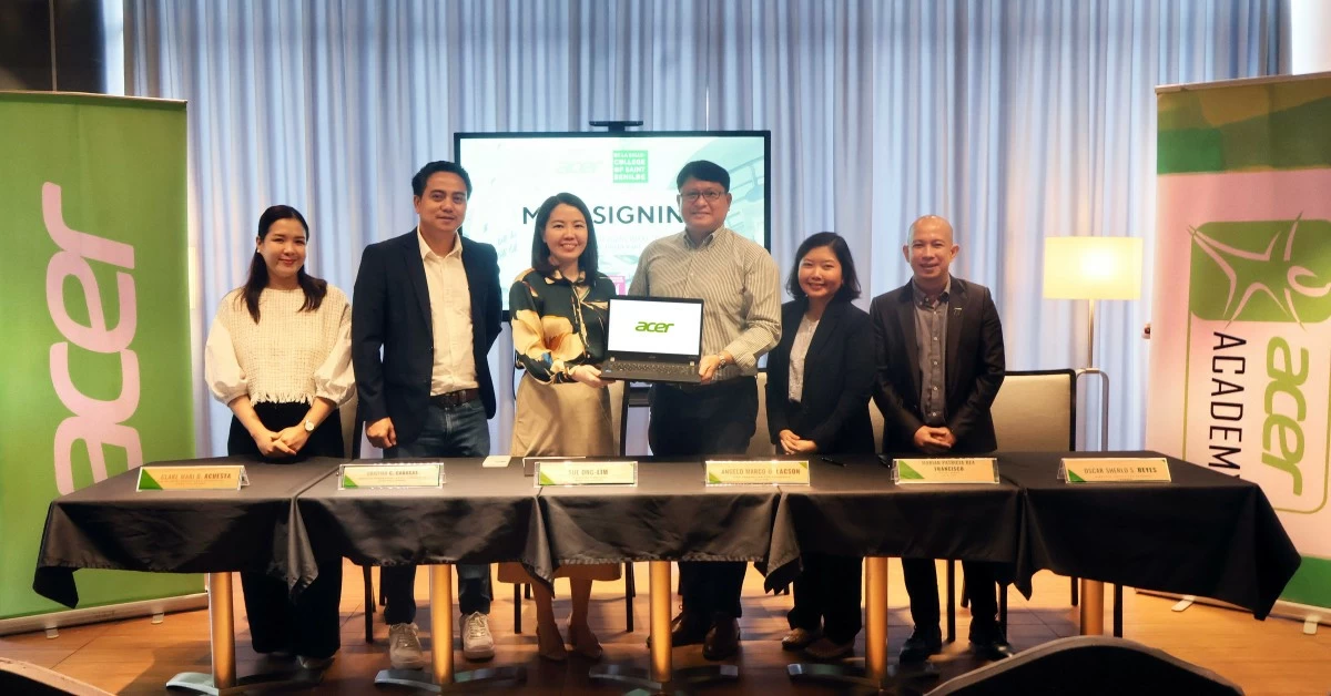 (From left) Clare Mari Acuesta, business partner lead, Acer Academy; Cristian Caoagas, head of product management, commercial business, Acer Philippines; Sue Ong Lim, managing director, Acer Philippines; Angelo Marco Lacson, vice chancellor for Academics, De La Salle-College of Saint Benilde; Bea Francisco, dean, School of Deaf Education and Applied Studies (SDEAS), De La Salle-College of Saint Benilde; Sherlo Reyes, director external linkages, De La Salle-College of Saint Benilde
