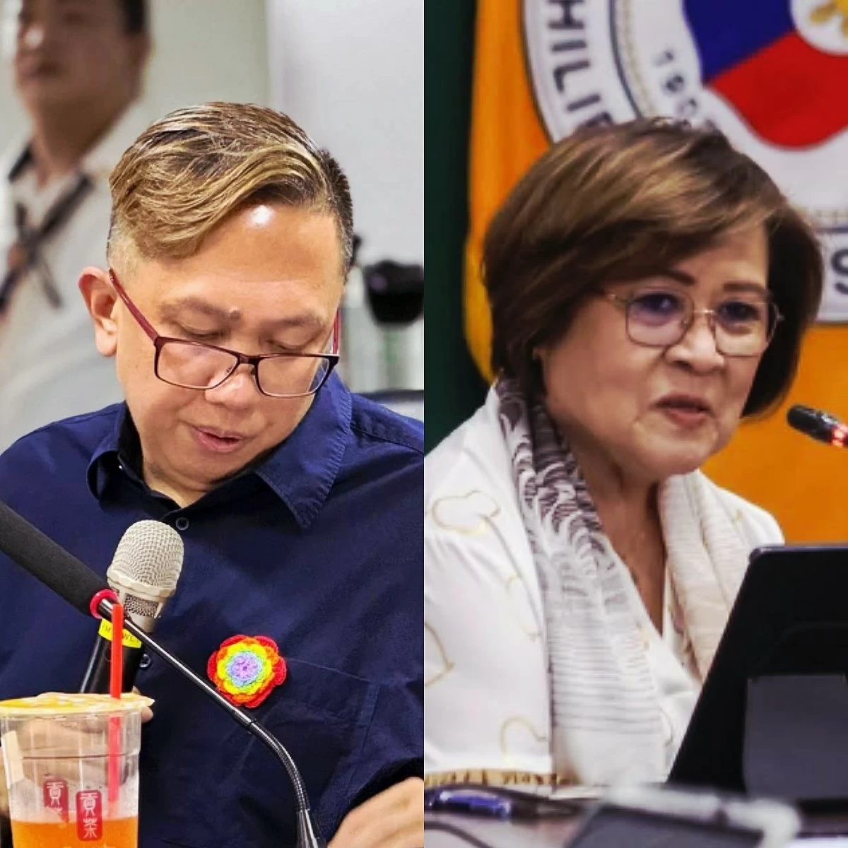 Akbayan Party-list Rep. Perci Cendaña (left), Mamamayang Liberal (ML) Party-list Rep. Leila de Lima (Facebook)