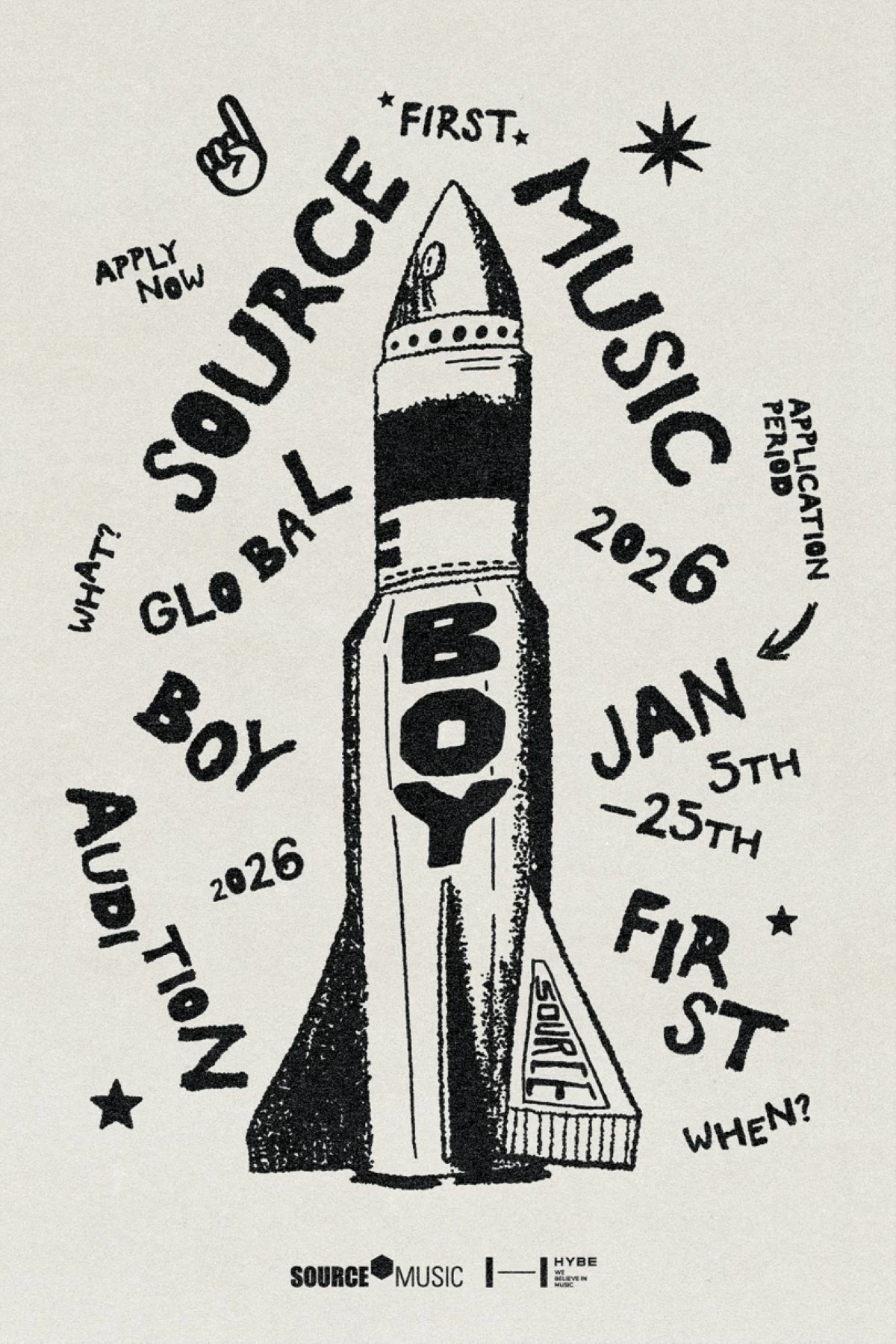 The poster for Source Music's global boy audition (Source Music) 