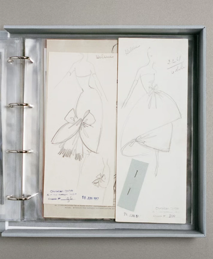 Archival sketches that inspired the creation of the Bow bag