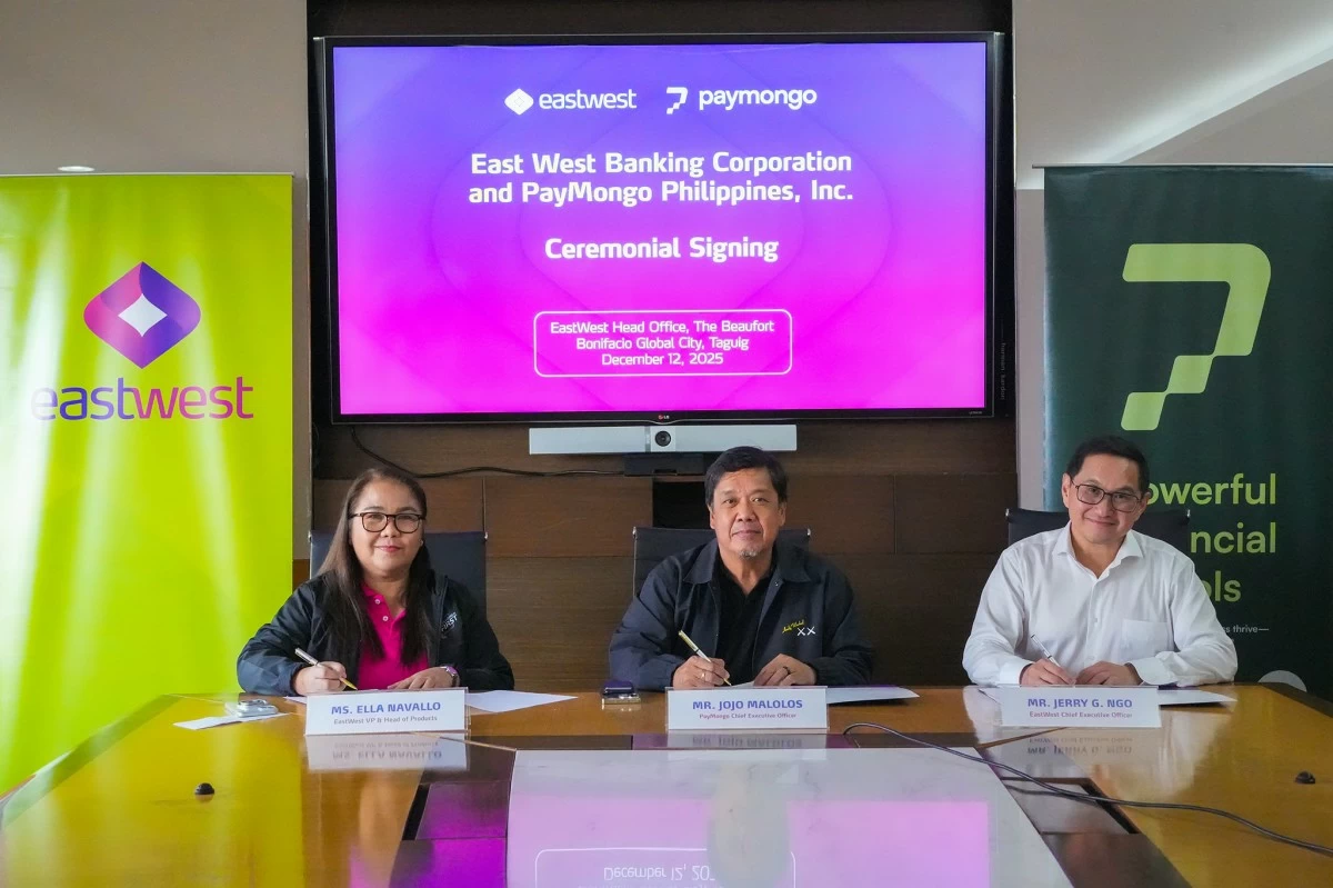 (From left) Ella Navallo, EastWest vice president and head of products; Jojo Malolos, PayMongo CEO; and Jerry Ngo, EastWest CEO