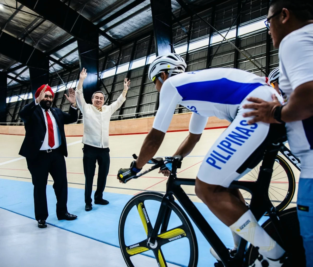 Philippine Olympic Committee and PhilCycling president Abraham “Bambol” Tolentino and Asian Cycling Confederation head Dato' Amarjit Singh Gill lead the inauguration of the Tagaytay City CT Velodrome in June last year. (POC)