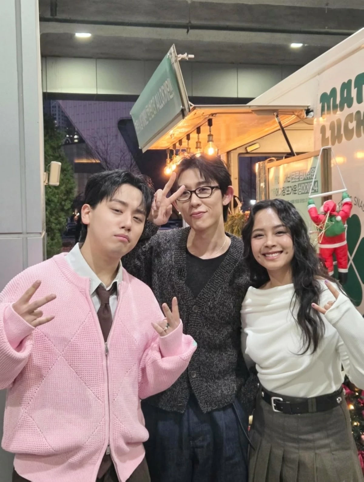 Gwyn Dorado with judge and singer Code Kunst and contestant Kim Jae-min (Dorado's Instagram)
