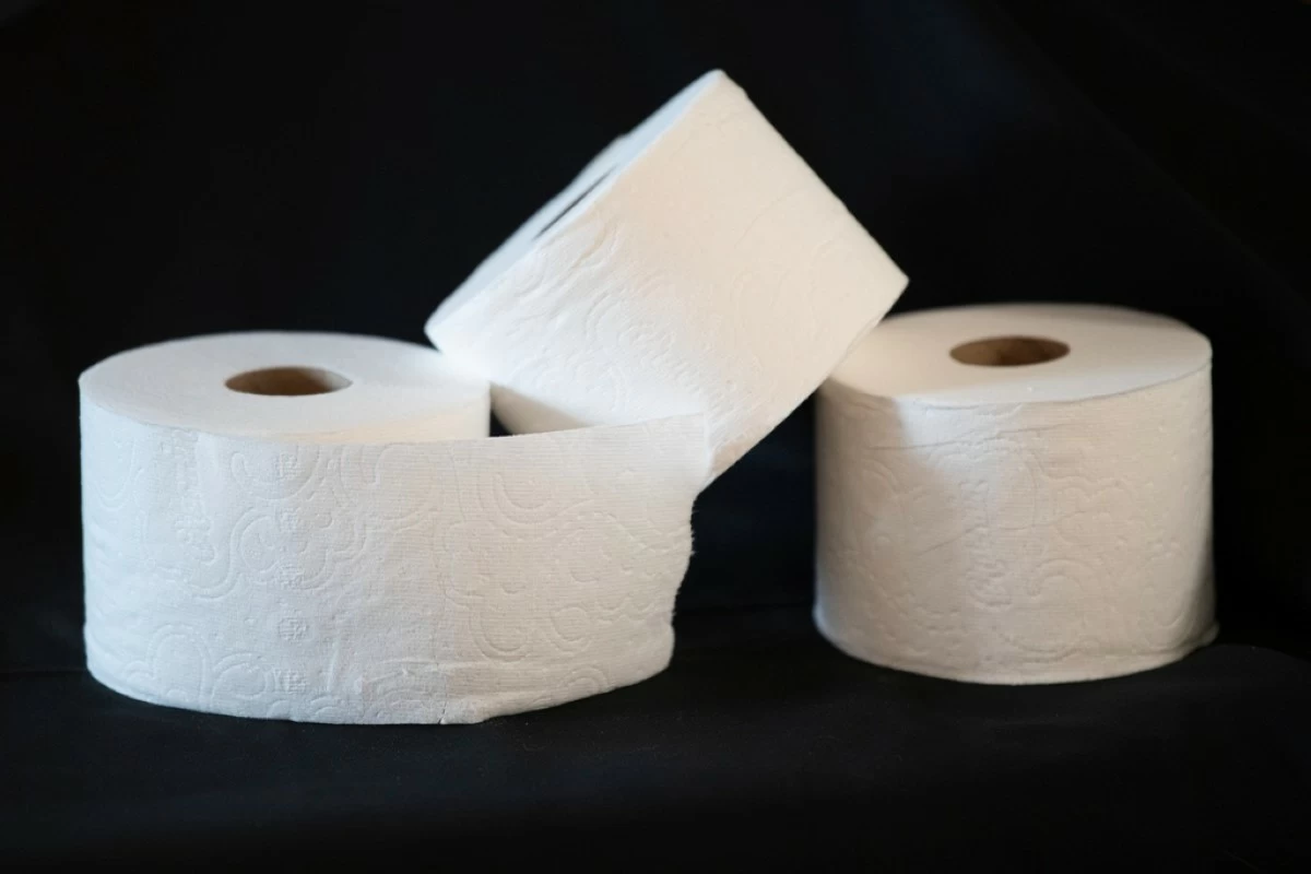 This photo shows stacked toilet paper in Arlington, Va., Jan. 3, 2026. (AP Photo/Michael Phillis)