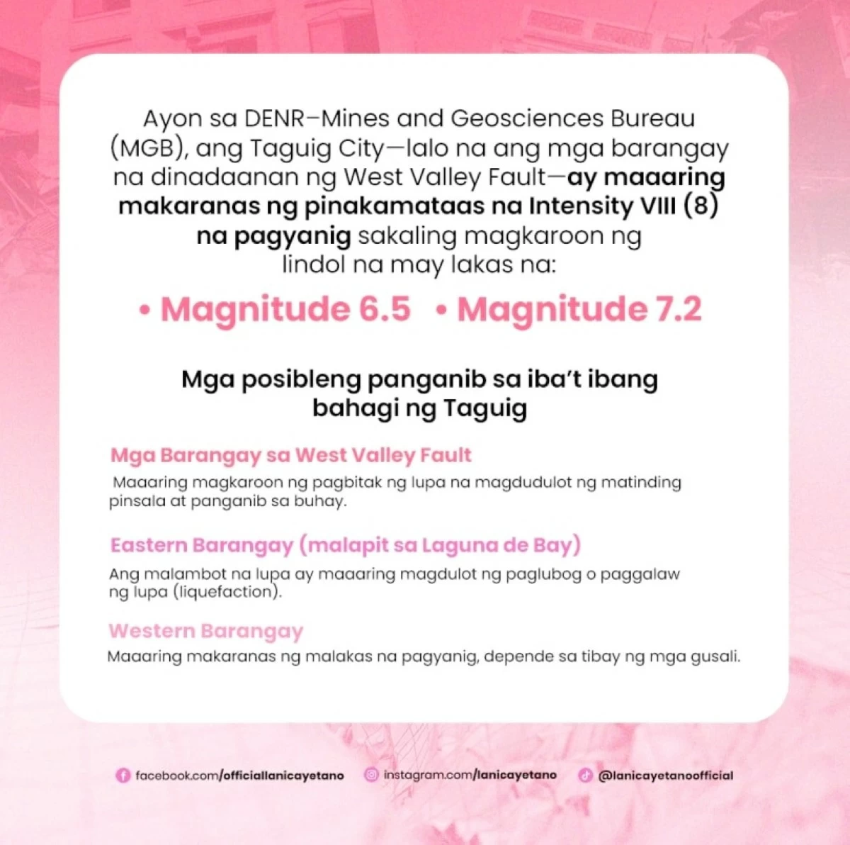 The announcement by Taguig Mayor Lani Cayetano (Photo from Mayor Cayetano's Facebook account) 