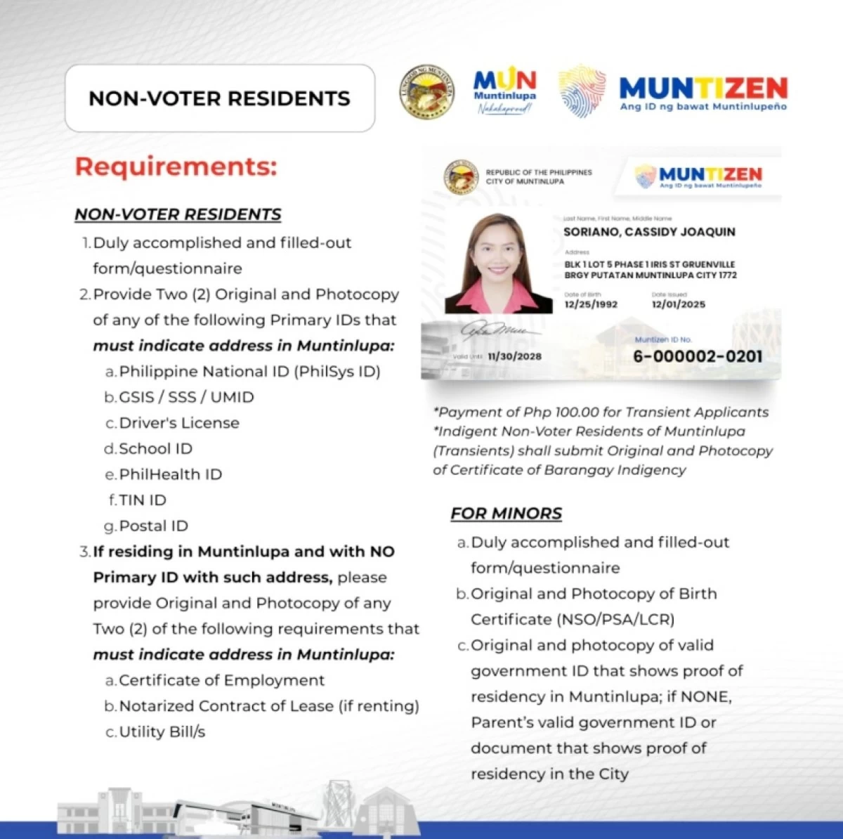 Requirements for Muntizen ID (Photo from Muntinlupa PIO) 