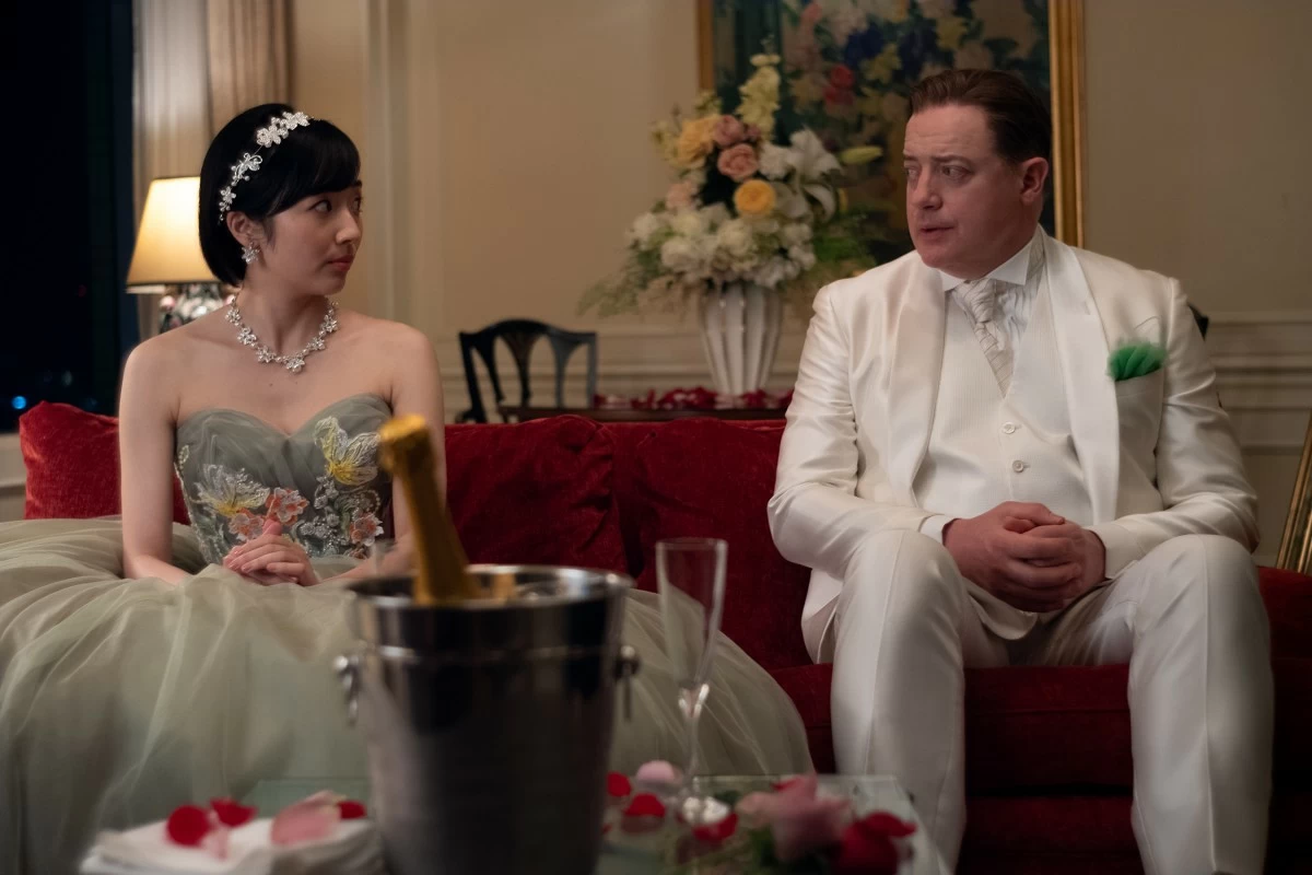 Misato Morita and Brendan Fraser in RENTAL FAMILY. Photo by James Lisle/Searchlight Pictures. © 2025 Searchlight Pictures. All Rights Reserved.