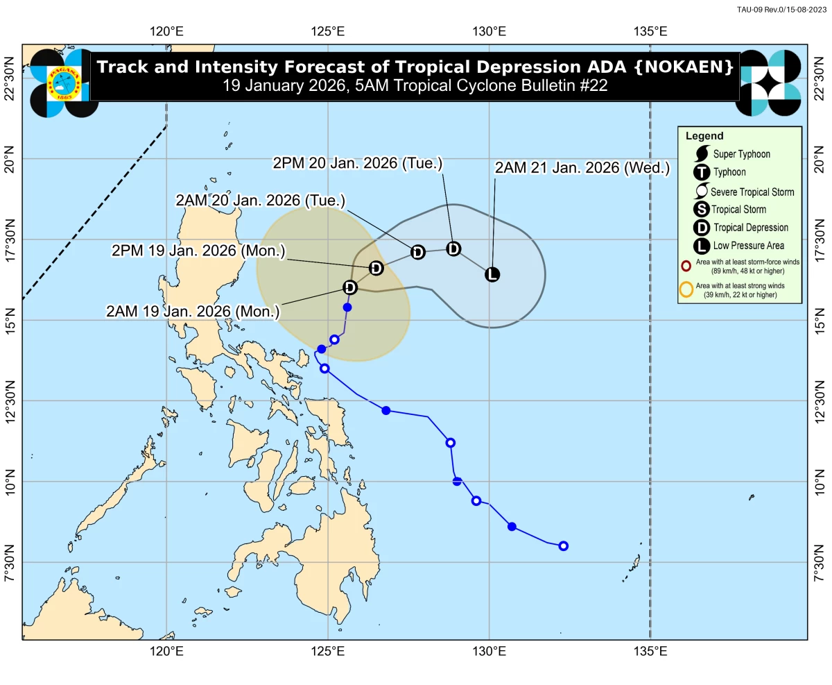 Forecast track and intensity for Tropical Depression Ada (Nokaen) (Courtesy of PAGASA)