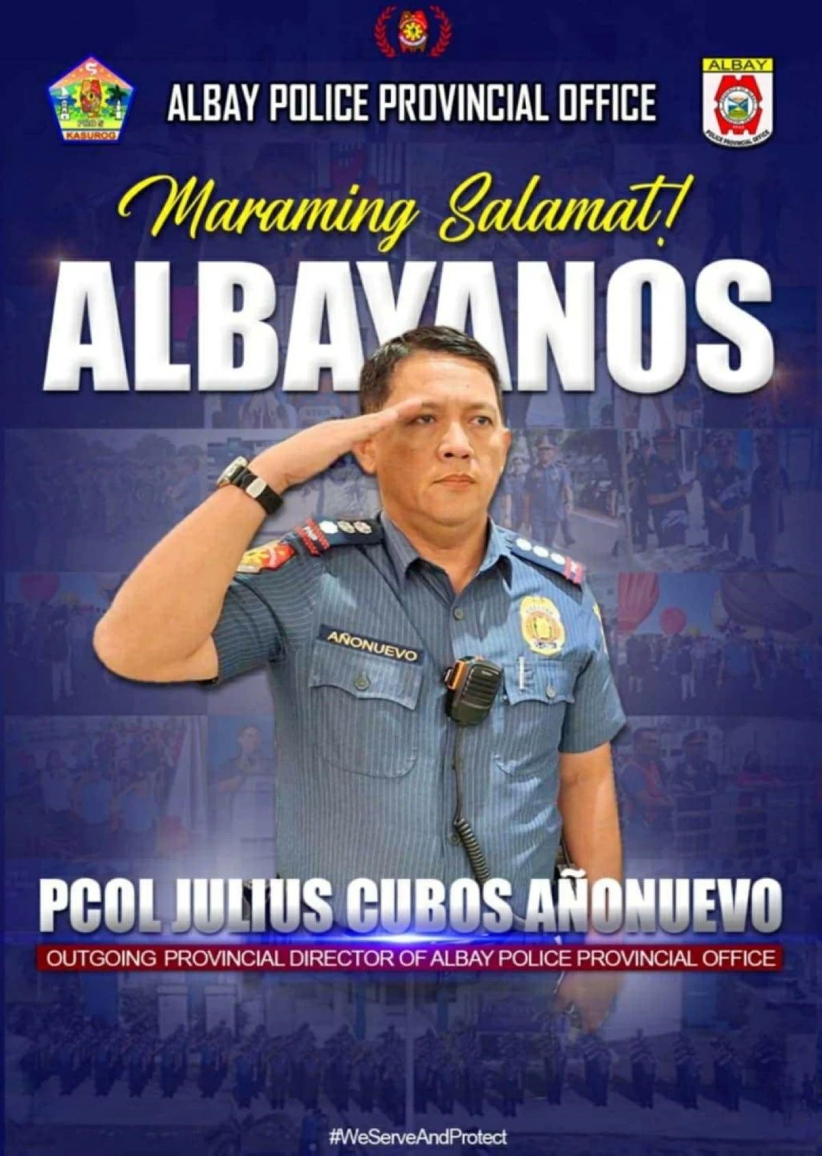 Col. Julius Añonuevo, new Taguig police chief, served as provincial director of the Albay Police Provincial Office (Photo from Col. Añonuevo's Facebook account) 
