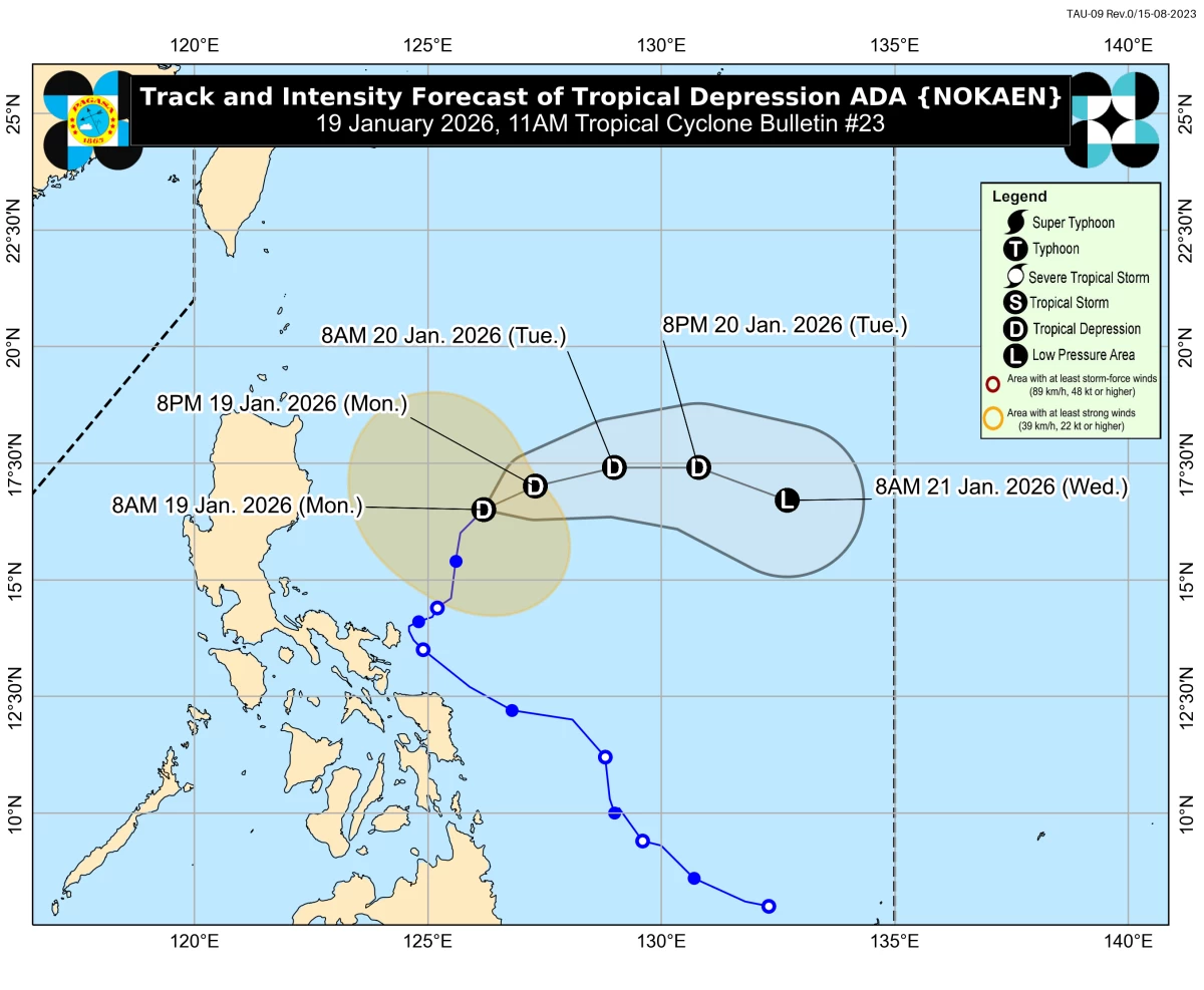 Track of Tropical Depression Ada (Courtesy of PAGASA)
