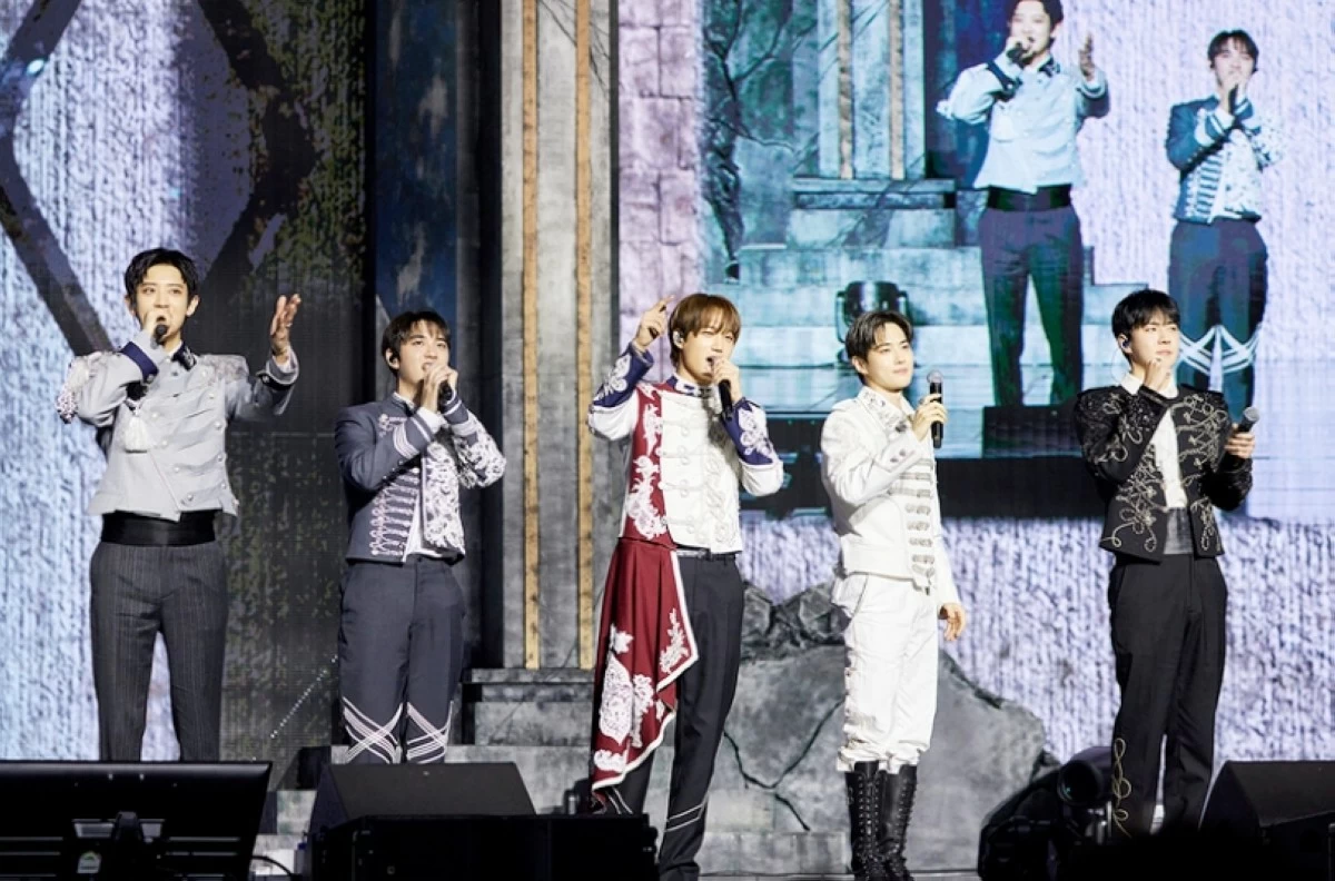 EXO's Chanyeol, D.O., Kai, Suho and Sehun during the showcase on Jan. 19 (SM Entertainment)