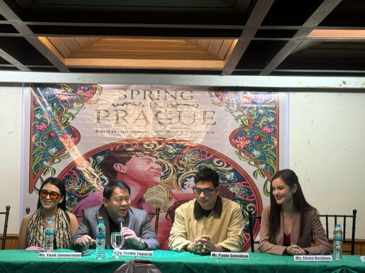 At the media conference of 'Spring in Prague' with actor Paolo Gumabao, producers Atty. Ferdinand Topacio and Ynah Zimmerman, and Elena Kozlova