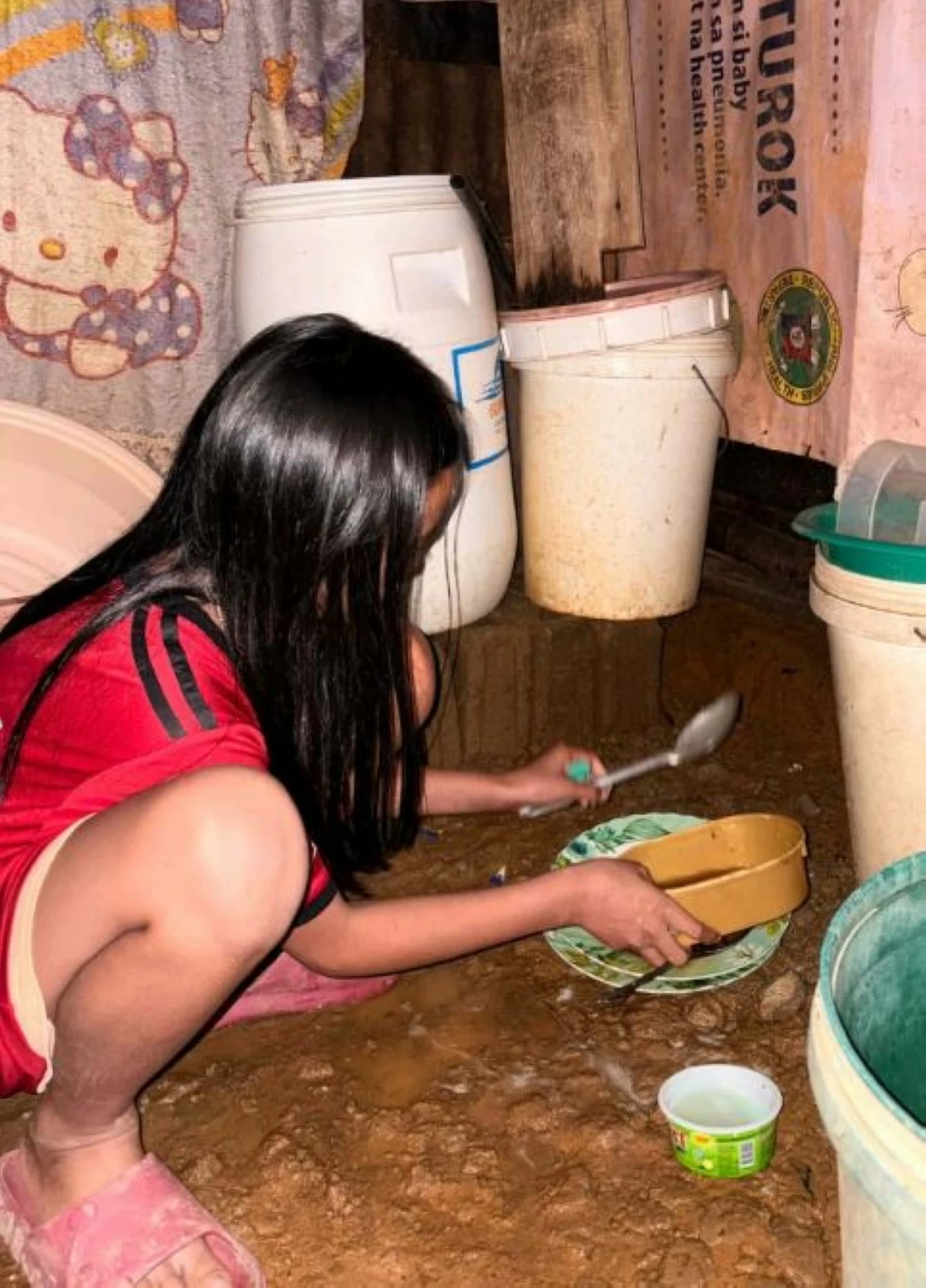 Marian San Jose doing household chores (photo from Jun-Andeng Ynares' FB page) 
